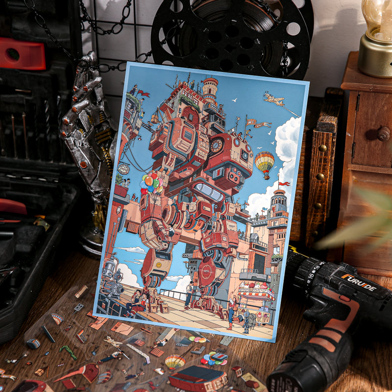 Mechanical Castle Series 3D Sticker featuring castle designs for journaling, scrapbooking and collage