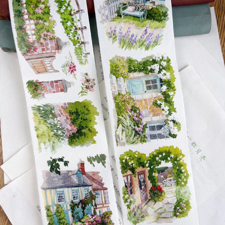 Whole Roll 7cm*5.15m Summer Garden Scenery Die Cutting Washi/PET/Fog PET Tape featuring garden, and summer designs for journaling, scrapbooking and collage