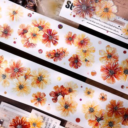 Whole Roll 5cm*5m Autumn Brown Floral Die Cutting Washi/PET/Shell Light Washi/PET Tape