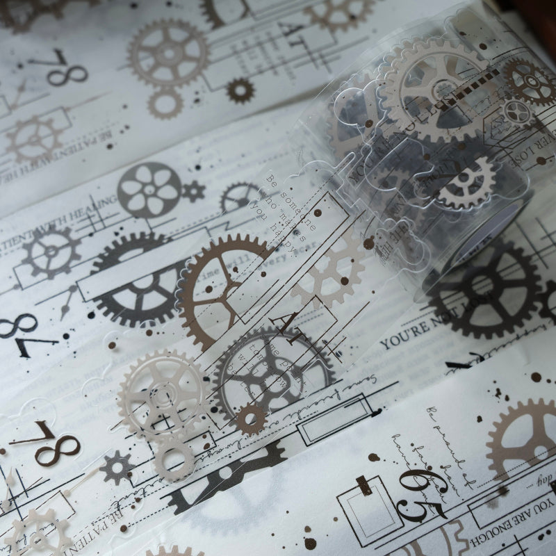 6cm*200cm Gear line pattern Die Cutting Washi/PET Tape for journaling, scrapbooking and collage