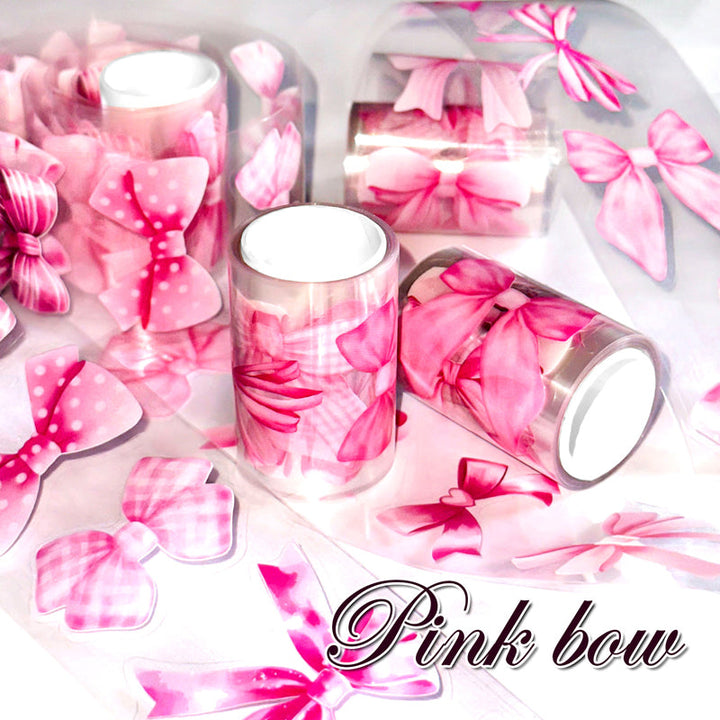 Pink Bow Die Cutting PET Tape featuring pink designs for journaling, scrapbooking and collage