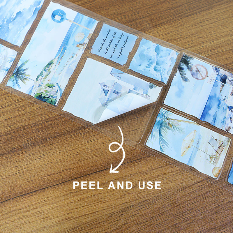 Seaside town Die Cutting Washi/PET Tape Set featuring sea designs for journaling, scrapbooking and collage