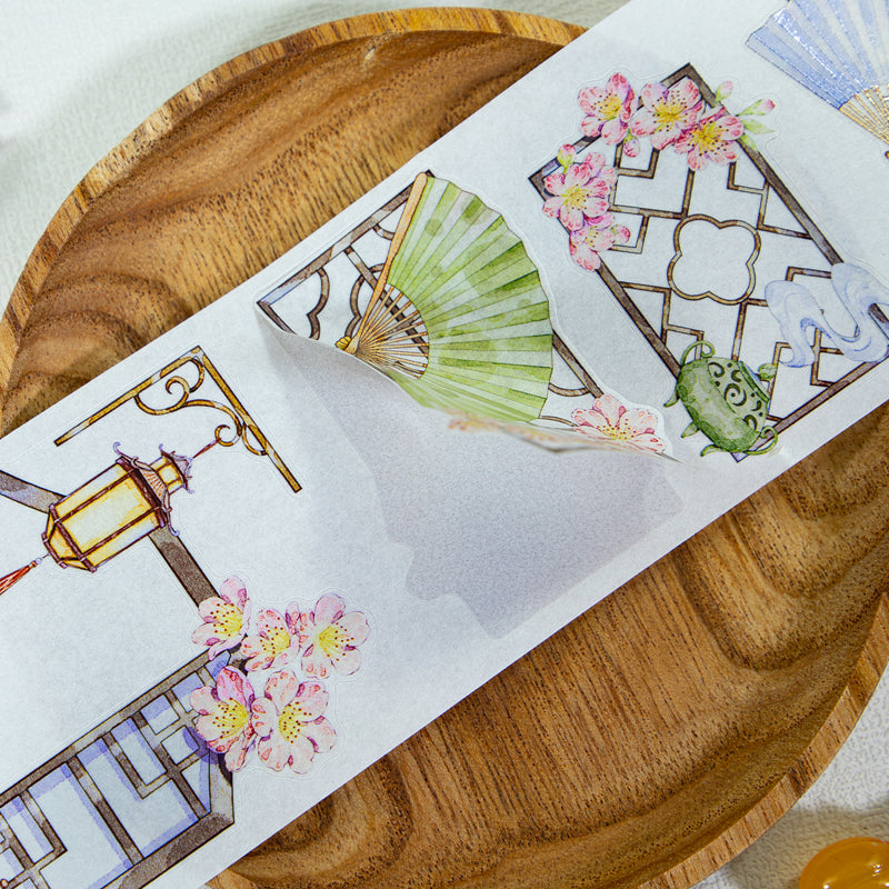 Spring Peach Die Cutting Washi/Shell Silver PET Tape featuring spring, silver, and peach designs for journaling, scrapbooking and collage