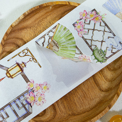 Spring Peach Die Cutting Washi/Shell Silver PET Tape featuring spring, silver, and peach designs for journaling, scrapbooking and collage