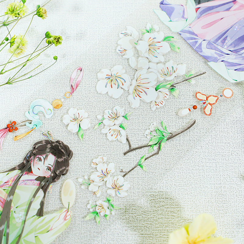 Apricot Blossoms Die Cutting Washi/Shell Silver PET Tape featuring silver designs for journaling, scrapbooking and collage