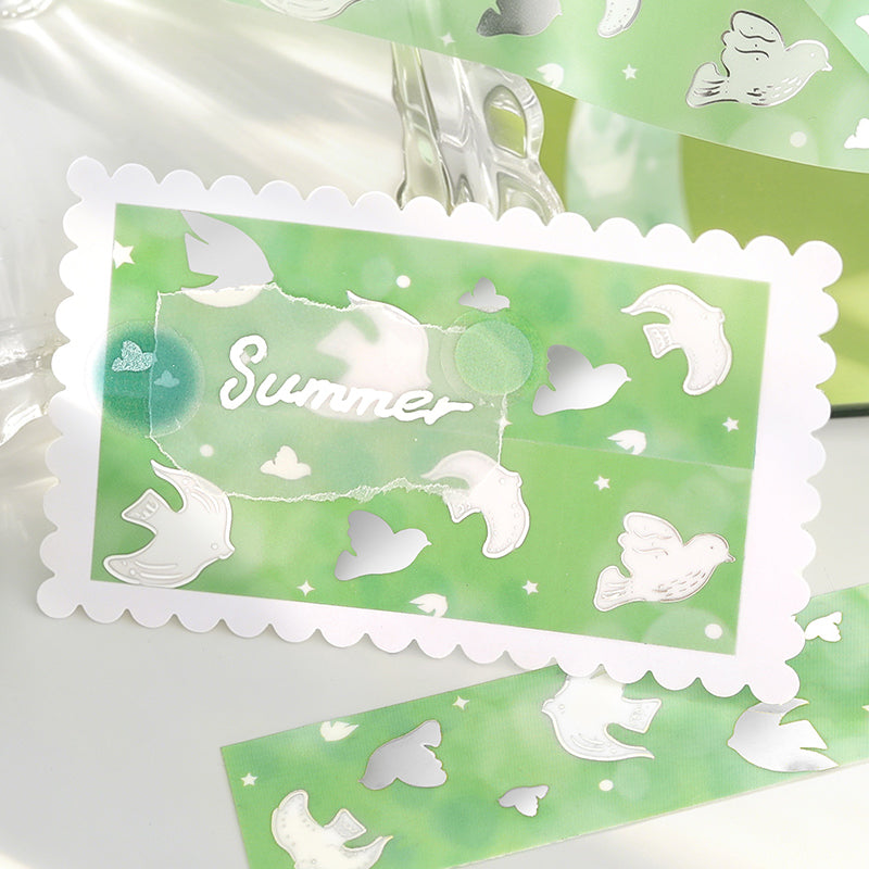 Dreaming Flowing Light Music Series Silver Stamping PET Tape featuring dream, silver, and music designs for journaling, scrapbooking and collage