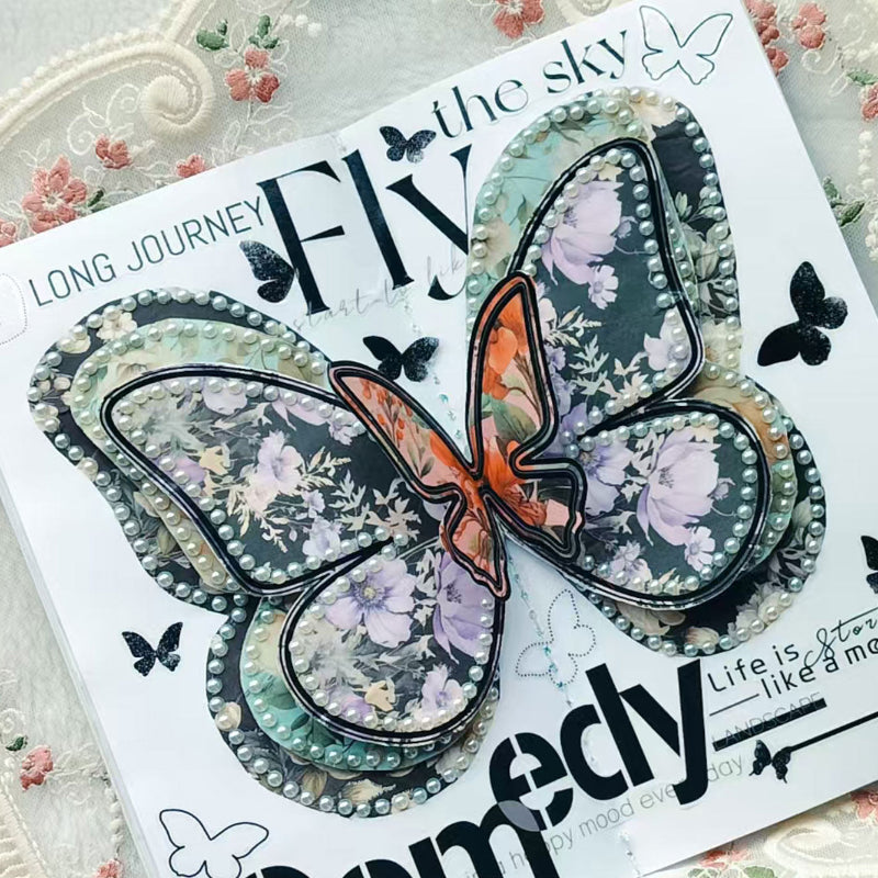 Whole Roll 8cm*5m Fantail Butterfly Die Cutting Washi/PET/Synthetic Paper Tape featuring butterfly designs for journaling, scrapbooking and collage