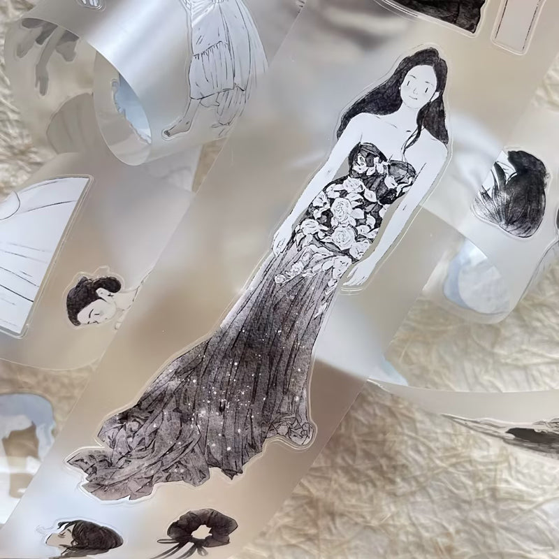 Whole Roll 5cm*10m Little black Die Cutting Washi/PET/Fog PET Tape featuring black designs for journaling, scrapbooking and collage
