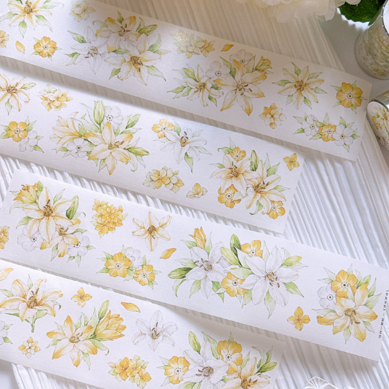 5.5cm*100cm Floating Light Lily Die Cutting Washi/PET Tape featuring light designs for journaling, scrapbooking and collage