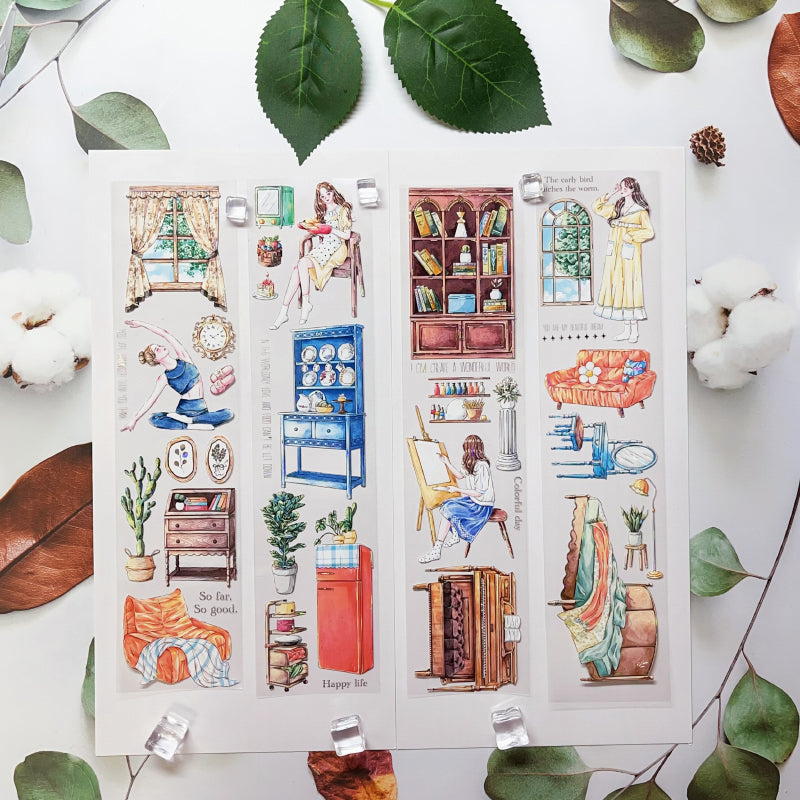 Whole Roll 6cm*5m Home Diary Shell Light PET Tape featuring home, and light designs for journaling, scrapbooking and collage