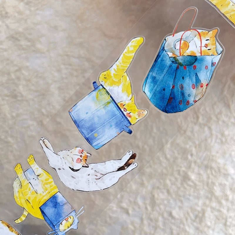 6cm*333cm Cat Home Die Cutting Washi/PET/Fog PET Tape featuring cat, and home designs for journaling, scrapbooking and collage