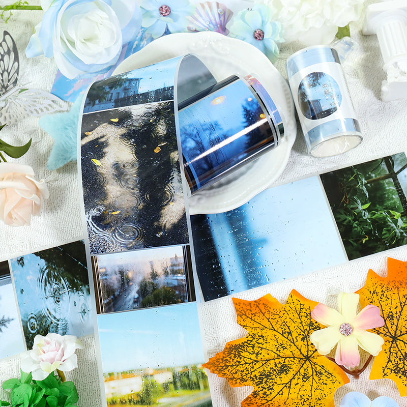 Raindrops falling on window Fog PET Tape featuring rain, and wind designs for journaling, scrapbooking and collage