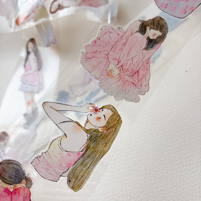 Whole Roll 6cm*10m Little Pink Die Cutting Washi/PET/Fog PET Tape