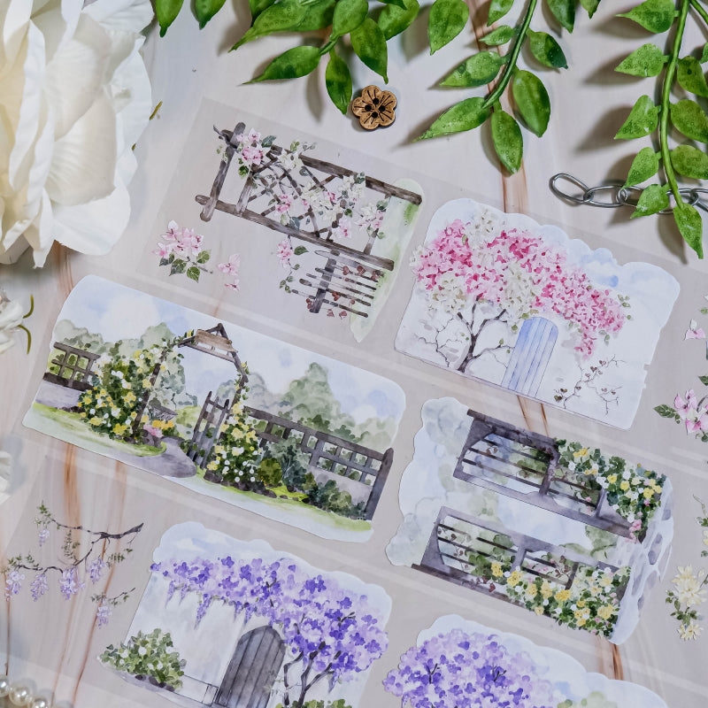 Whole Roll 6.5cm*5m Small Garden PET Tape featuring garden designs for journaling, scrapbooking and collage