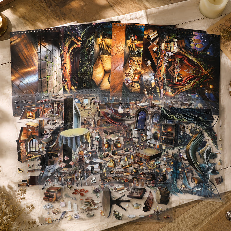 Magic Forest Realm 3D Sticker Book featuring forest, and book designs for journaling, scrapbooking and collage
