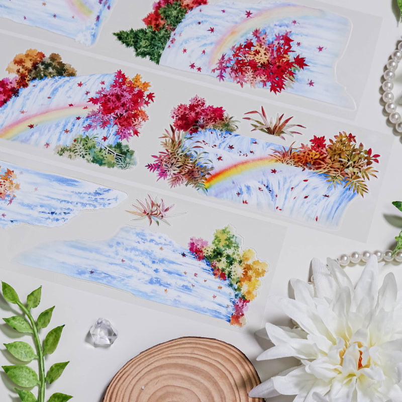 7.5cm*90cm Rainbow Spring Water Die Cutting PET Tape featuring spring, rain, and rainbow designs for journaling, scrapbooking and collage