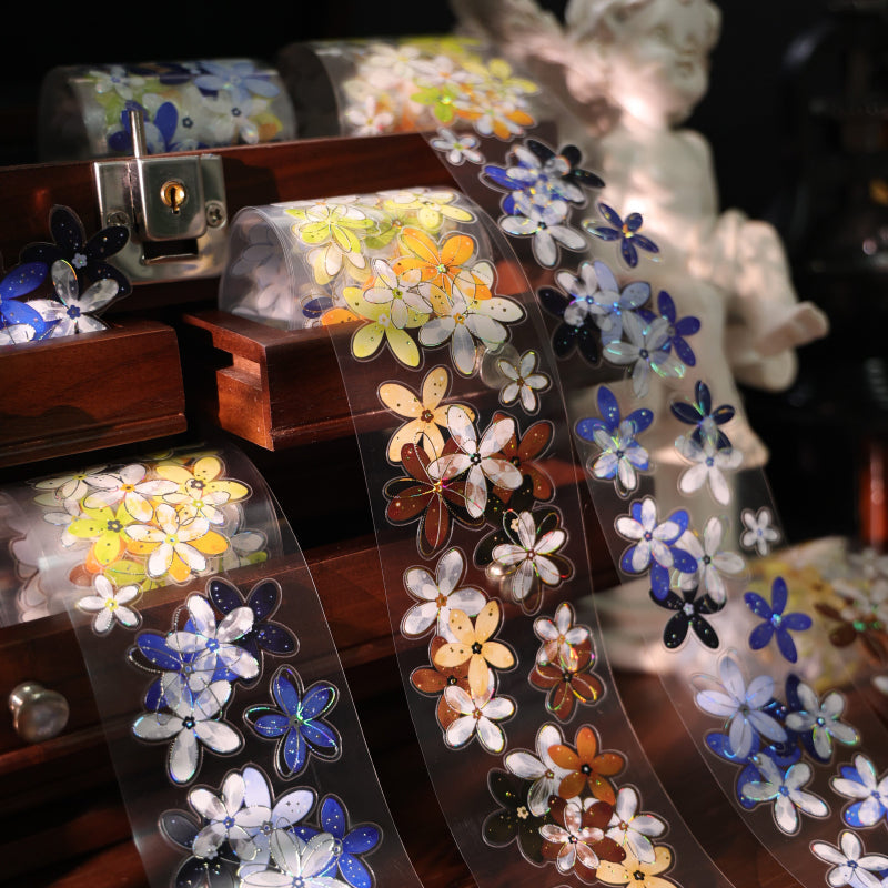 5.5cm*100cm Field Of Flower Die Cutting Shell Gold/Shell Silver/Shell Light PET Tape featuring old, gold, and silver designs for journaling, scrapbooking and collage