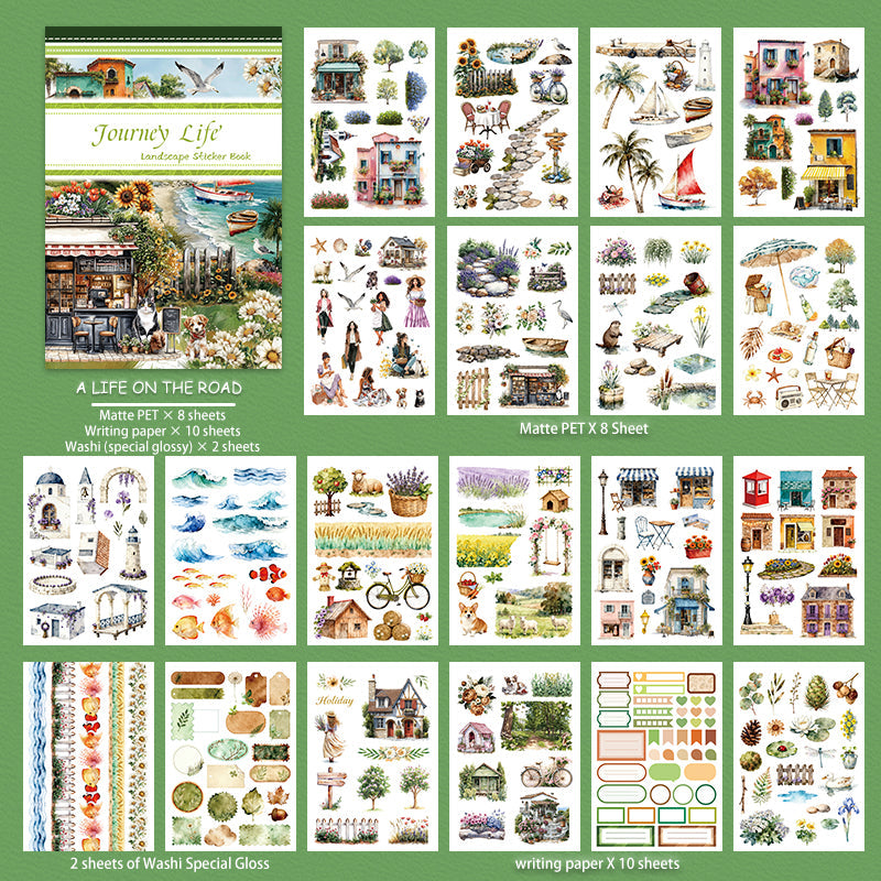Journry Life Sticker Book featuring book designs for journaling, scrapbooking and collage