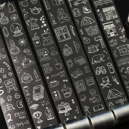 Daily Essentials Series Die Cutting Silver Stamping PET Tape featuring silver designs for journaling, scrapbooking and collage