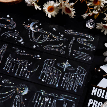 6.5cm*100cm Meteor Butterfly Die Cutting Shell Silver PET Tape