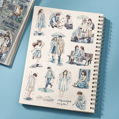 Listen To Rain Snow Series Sticker Book featuring book, rain, and snow designs for journaling, scrapbooking and collage