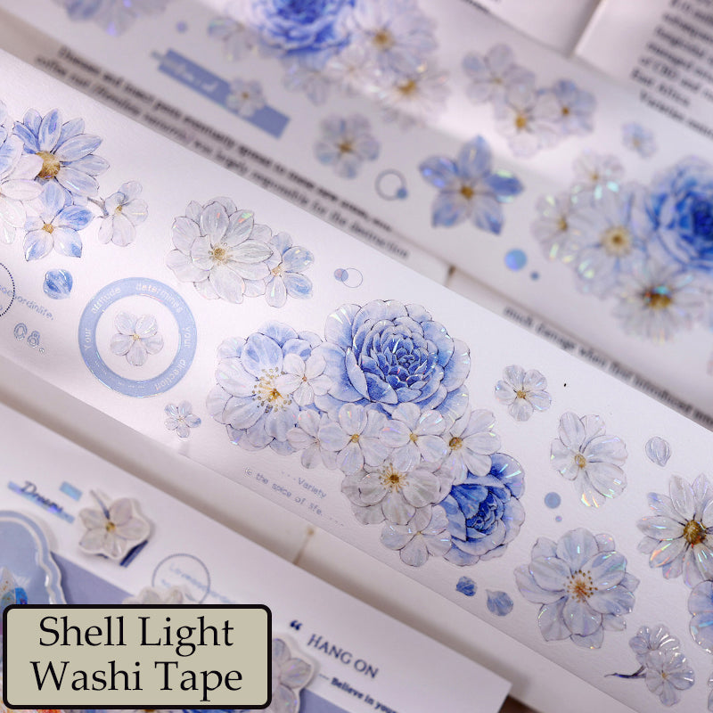 Light Blue Flower Die-Cutting Washi Tape - Whole Roll 5.5cm×5m