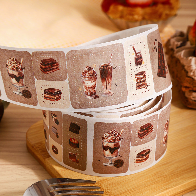 Warm Tea Gentle Prelude Series Die Cutting Kraft Paper Tape featuring tea designs for journaling, scrapbooking and collage