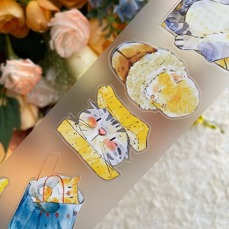 Whole Roll 6cm*10m Cat Home Die Cutting Washi/PET/Fog PET Tape featuring cat, and home designs for journaling, scrapbooking and collage