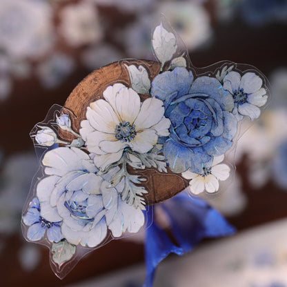 Whole Roll 5.5cm*5m Sweet Blue Flower Die Cutting Washi/PET/Shell Light PET Tape featuring sweet, blue, and flower designs for journaling, scrapbooking and collage