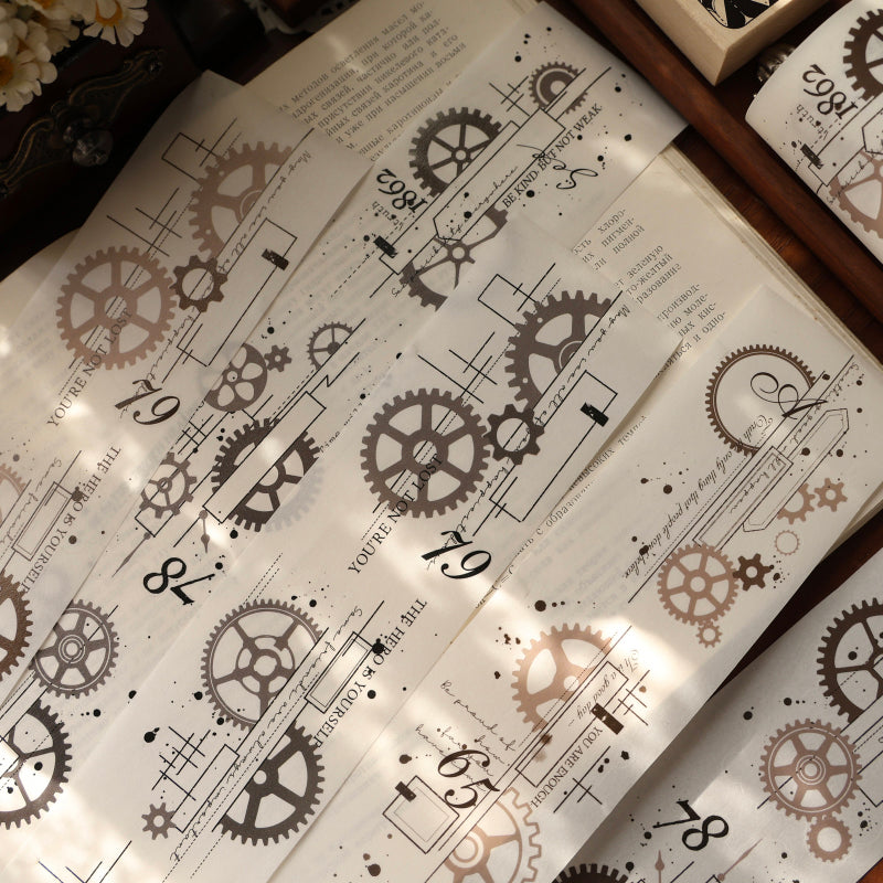 6cm*200cm Gear line pattern Die Cutting Washi/PET Tape for journaling, scrapbooking and collage