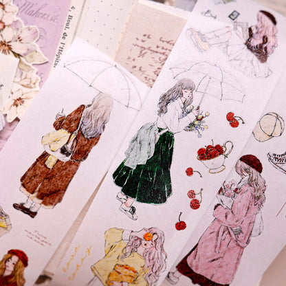 5cm*100cm Flower Among Girl Die Cutting Washi/PET/Fog PET Tape featuring flower, and girl designs for journaling, scrapbooking and collage