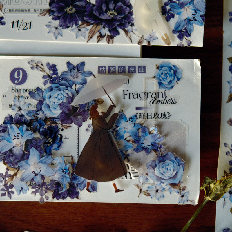 Whole Roll 6cm*6m Blue Poem Chapter Die Cutting Washi/PET Tape