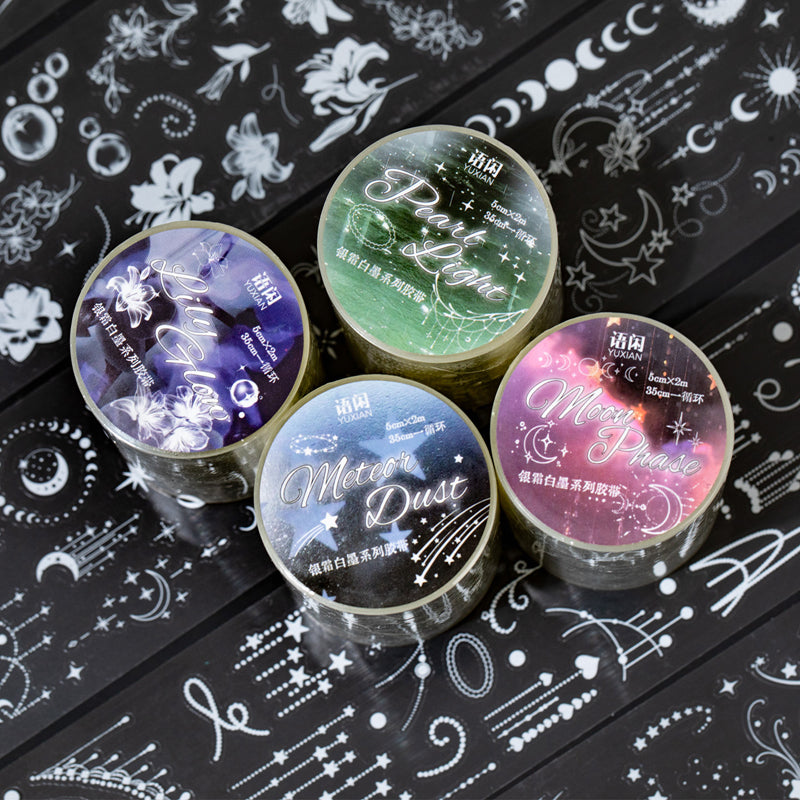 Silver Frost Black Ink Series Die Cutting PET Tape featuring black, and silver designs for journaling, scrapbooking and collage