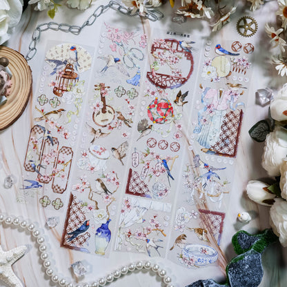 6cm*100cm Swallows on the branches Shell Silver PET Tape featuring silver designs for journaling, scrapbooking and collage