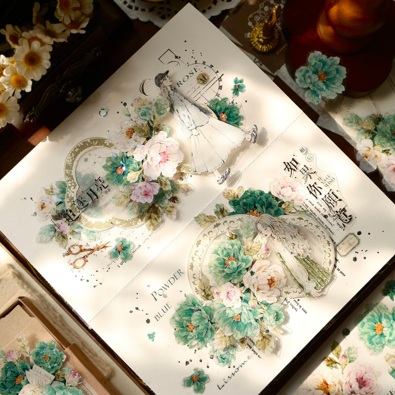 5.5cm*100cm Dream Painting green Die Cutting Washi/PET/Shell Light PET Tape featuring dream, green, and light designs for journaling, scrapbooking and collage