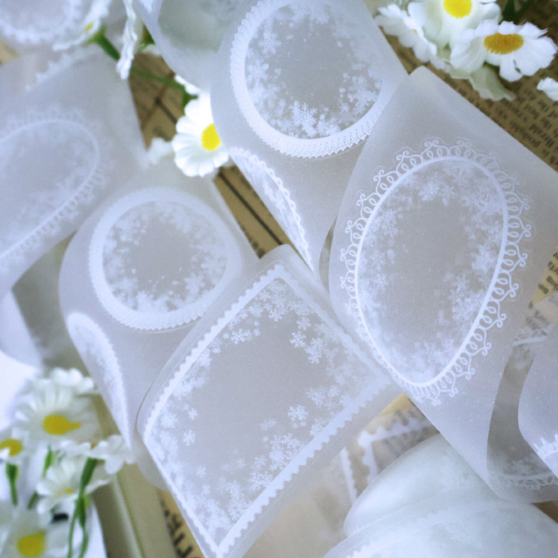 Whole Roll 5cm*5m Ice snow frame Die Cutting Flash PET Tape featuring snow designs for journaling, scrapbooking and collage