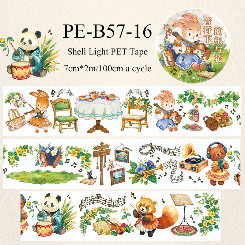 Forest Melodies Shell Light PET Tape featuring forest, and light designs for journaling, scrapbooking and collage