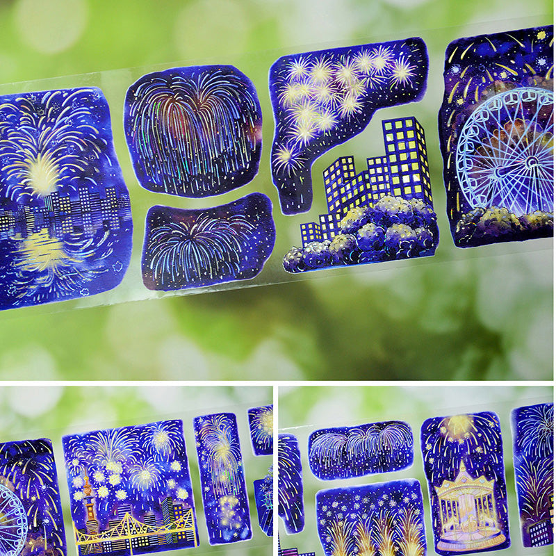 7.5cm*100cm Night of Fireworks Shell Light PET Tape featuring light designs for journaling, scrapbooking and collage