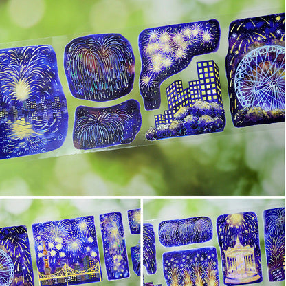 7.5cm*100cm Night of Fireworks Shell Light PET Tape featuring light designs for journaling, scrapbooking and collage