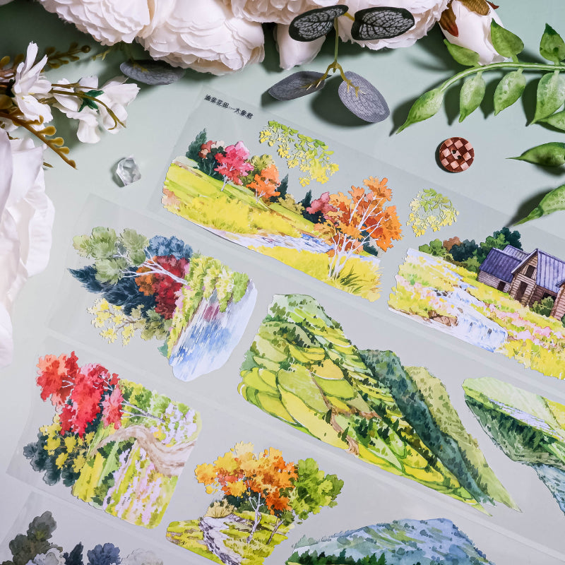 Whole Roll 6cm*5m Sunflower Field PET Tape featuring flower, and sun designs for journaling, scrapbooking and collage