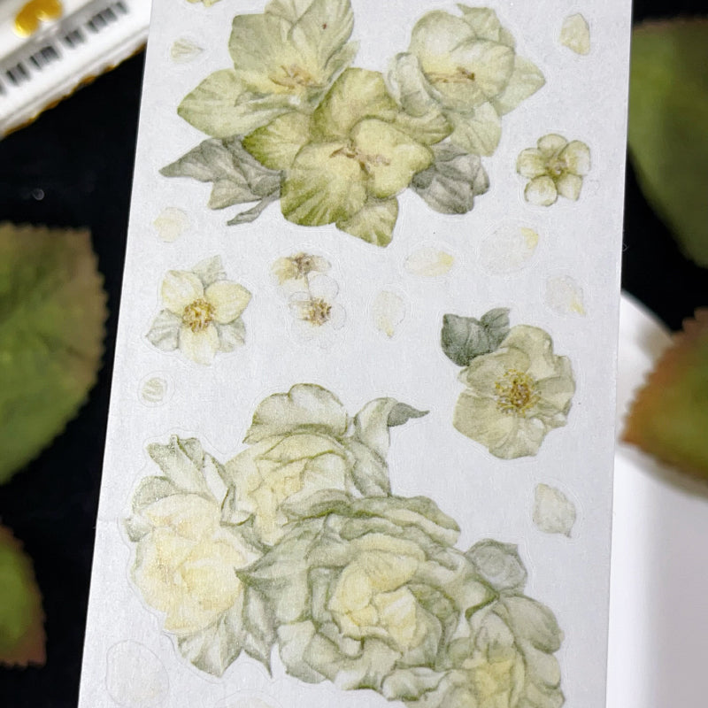 5.5cm*100cm Lush Greenery Washi/Self-adhesive/Shell Light PET Tape featuring green, and light designs for journaling, scrapbooking and collage