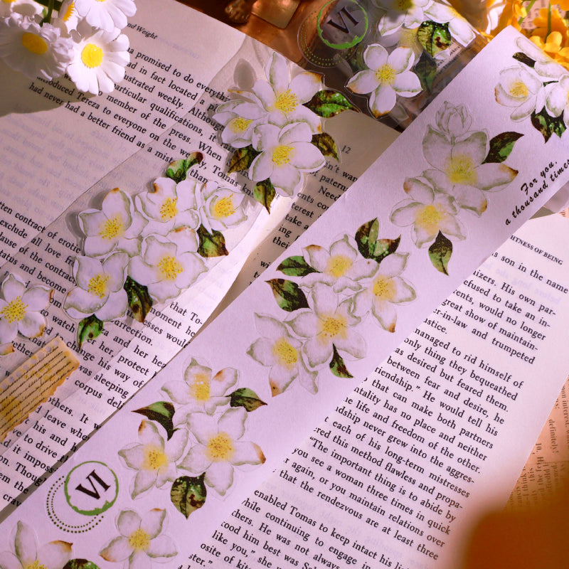 5cm*100cm Spring of the Four Seasons Die Cutting Washi/PET/Shell Silver PET Tape featuring spring, silver, and sea designs for journaling, scrapbooking and collage