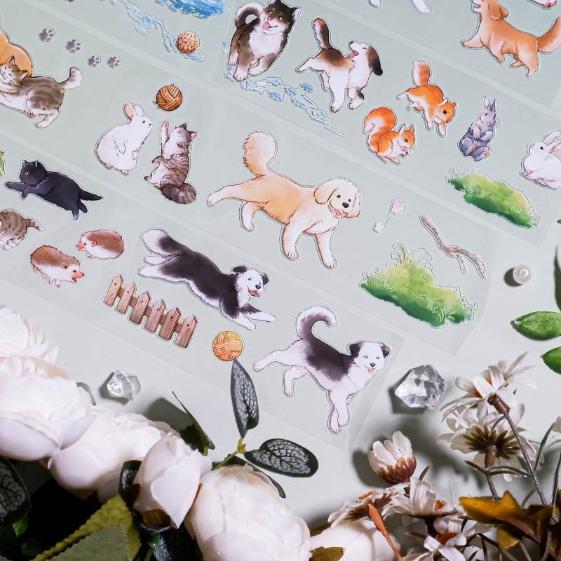 6.5cm*100cm Adorable animals Die Cutting PET Tape featuring animal designs for journaling, scrapbooking and collage