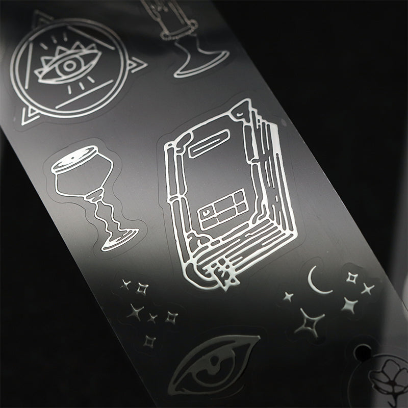 Daily Essentials Series Die Cutting Silver Stamping PET Tape featuring silver designs for journaling, scrapbooking and collage