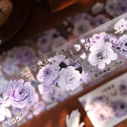 6cm*100cm Purple Melody Echoes Die Cutting Washi/PET/Shell Light PET Tape featuring light designs for journaling, scrapbooking and collage