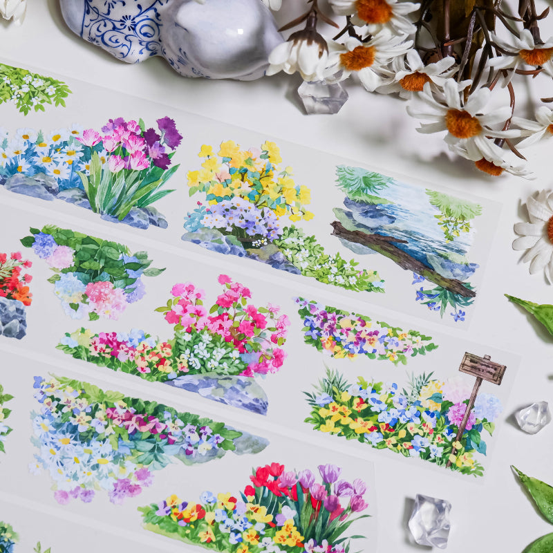 Whole Roll 5cm*5m Roadside Flower PET Tape featuring flower designs for journaling, scrapbooking and collage