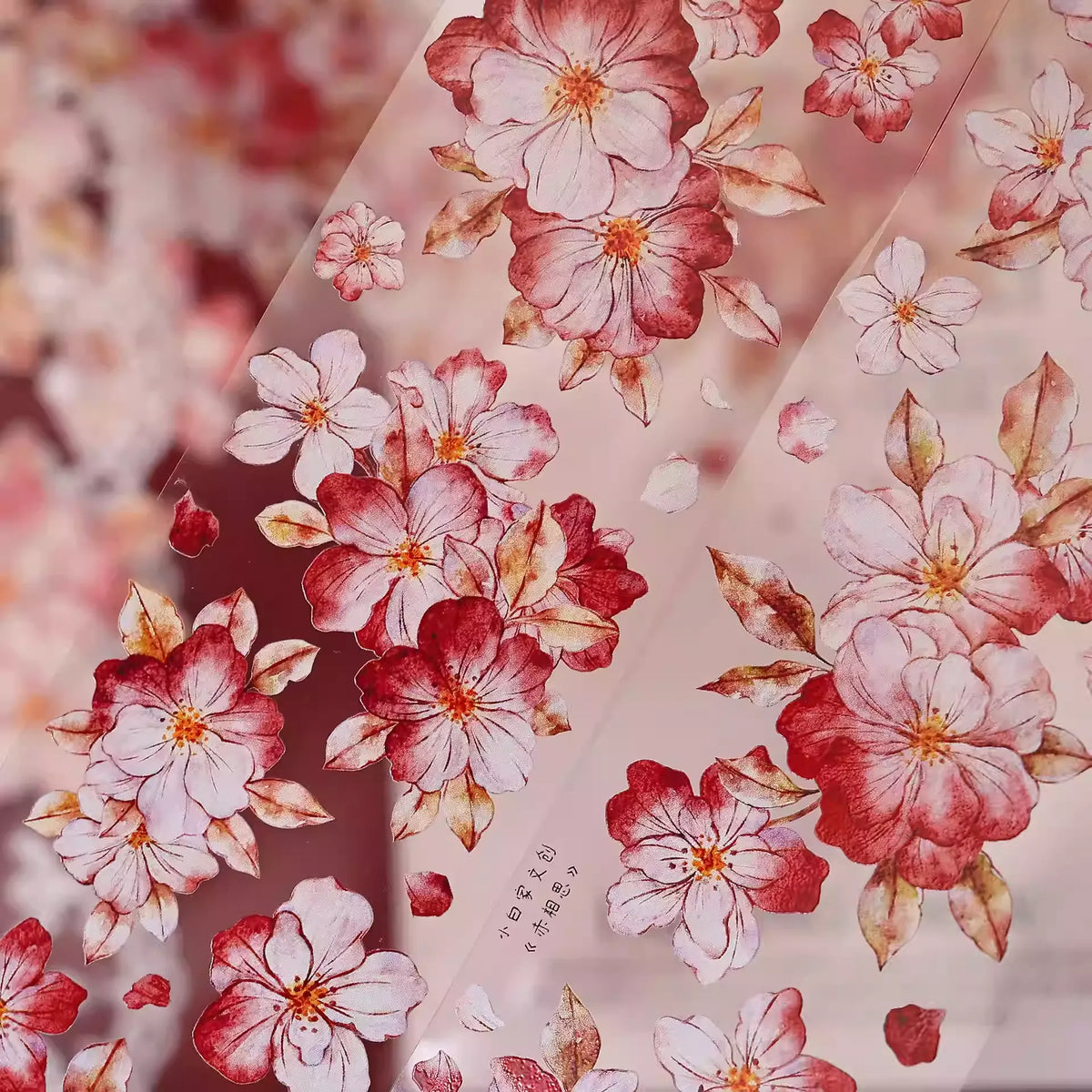 Retro Red Floral PET & Washi Die-Cut Tape
