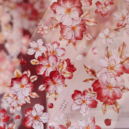 Retro Red Floral PET & Washi Die-Cut Tape