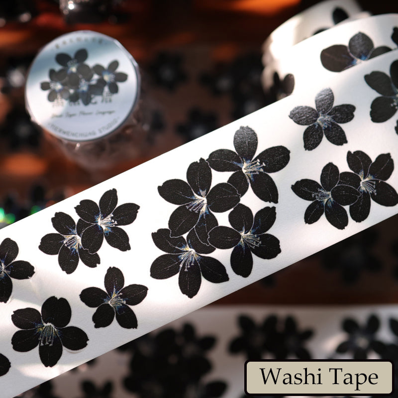 5cm*100cm Black Sugar Flower Language Die Cutting Washi/PET/Shell Light PET Tape
