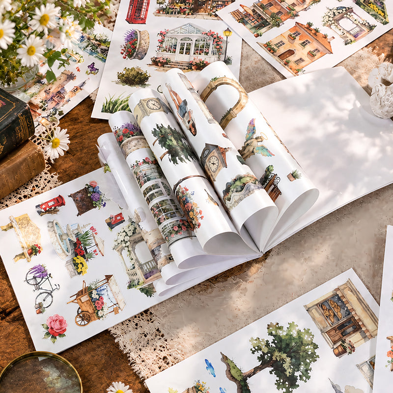 Charming Town Sticker Book featuring book designs for journaling, scrapbooking and collage